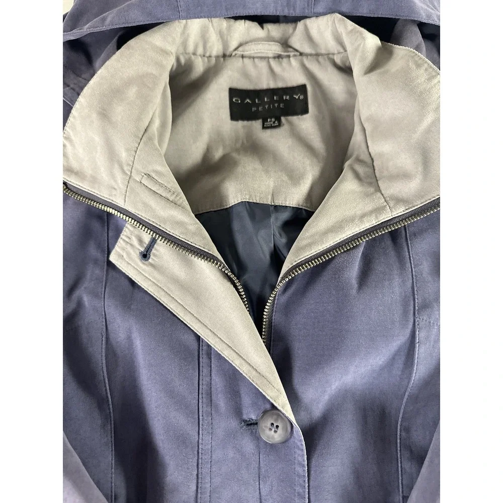 VTG Gallery Petite‎ Faux Suede Hooded Jacket PS Purple Zip Button Parka 90s